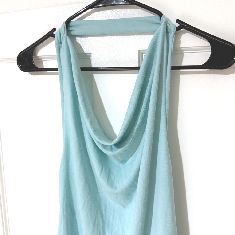 Free People FP Beach Aqua Draped Halter Mini Dress XL Open Back Ruched Cowl Neck - Picture 3 of 7